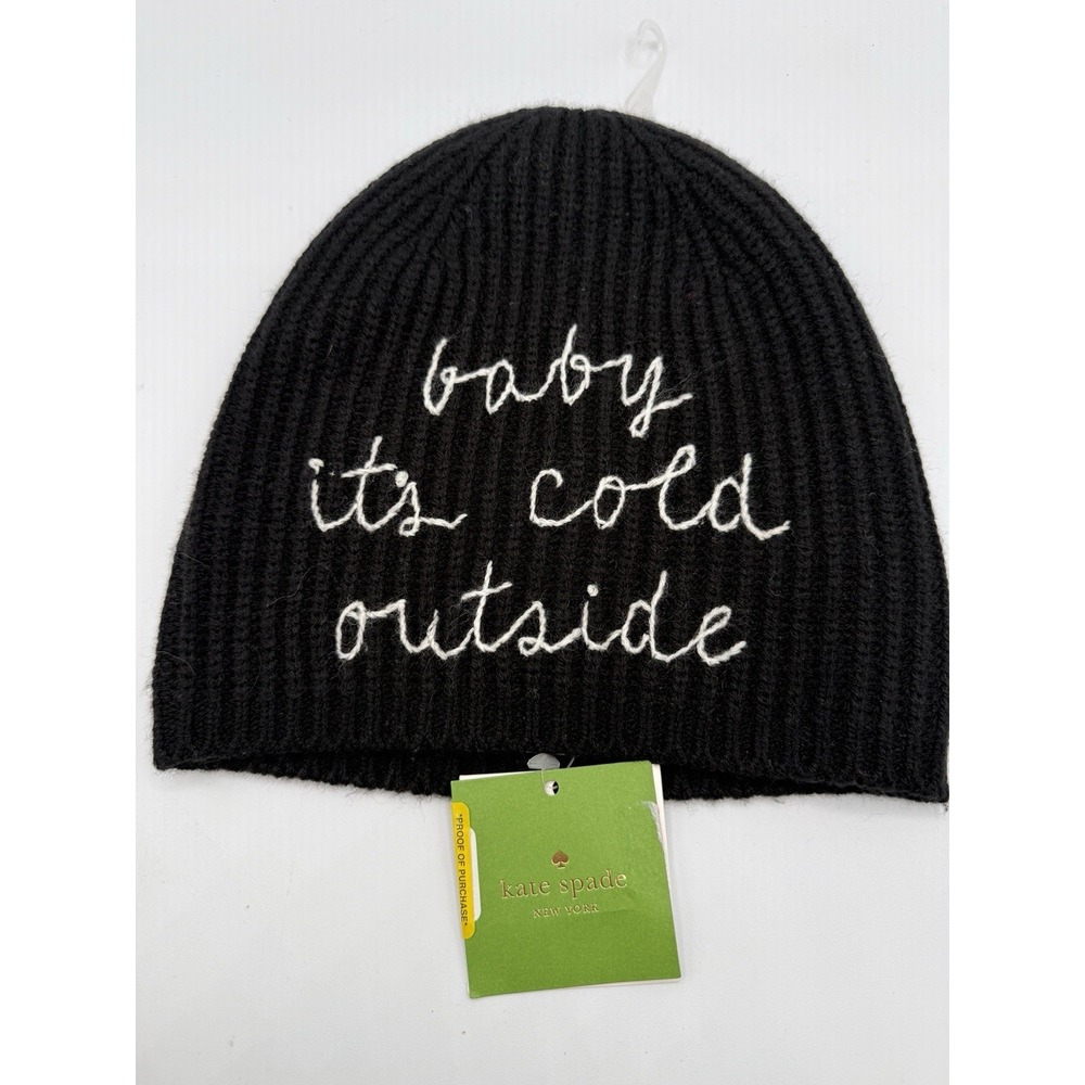 WOOL Kate Spade New York Womens Baby‎ It's Cold Outside Beanie Black/Cream RARE!